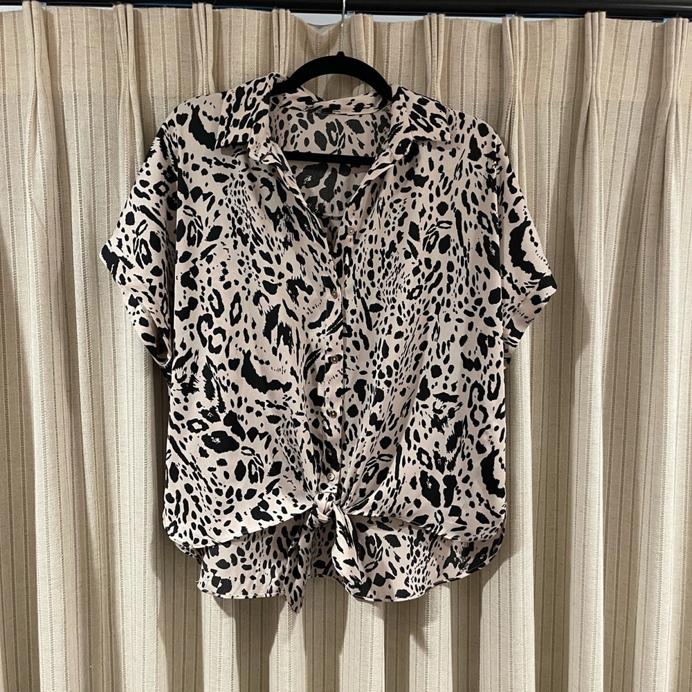 Cheetah print tie blouse